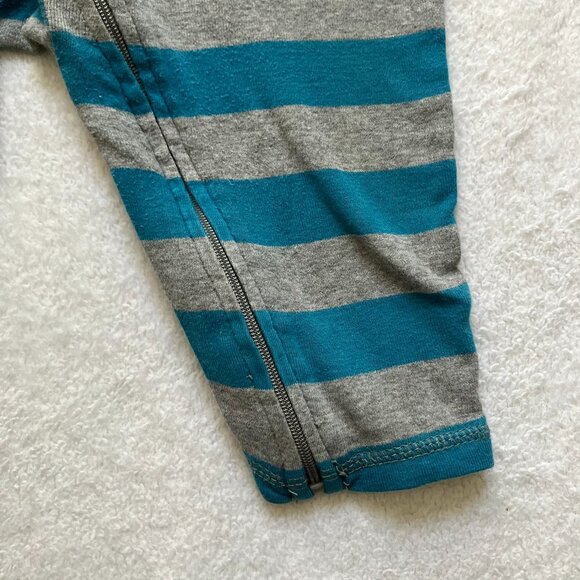 Baby GAP Romper 6-12M | Teal & Grey Striped Cotton Short Sleeve Zip-Up GUC - Picture 10 of 16